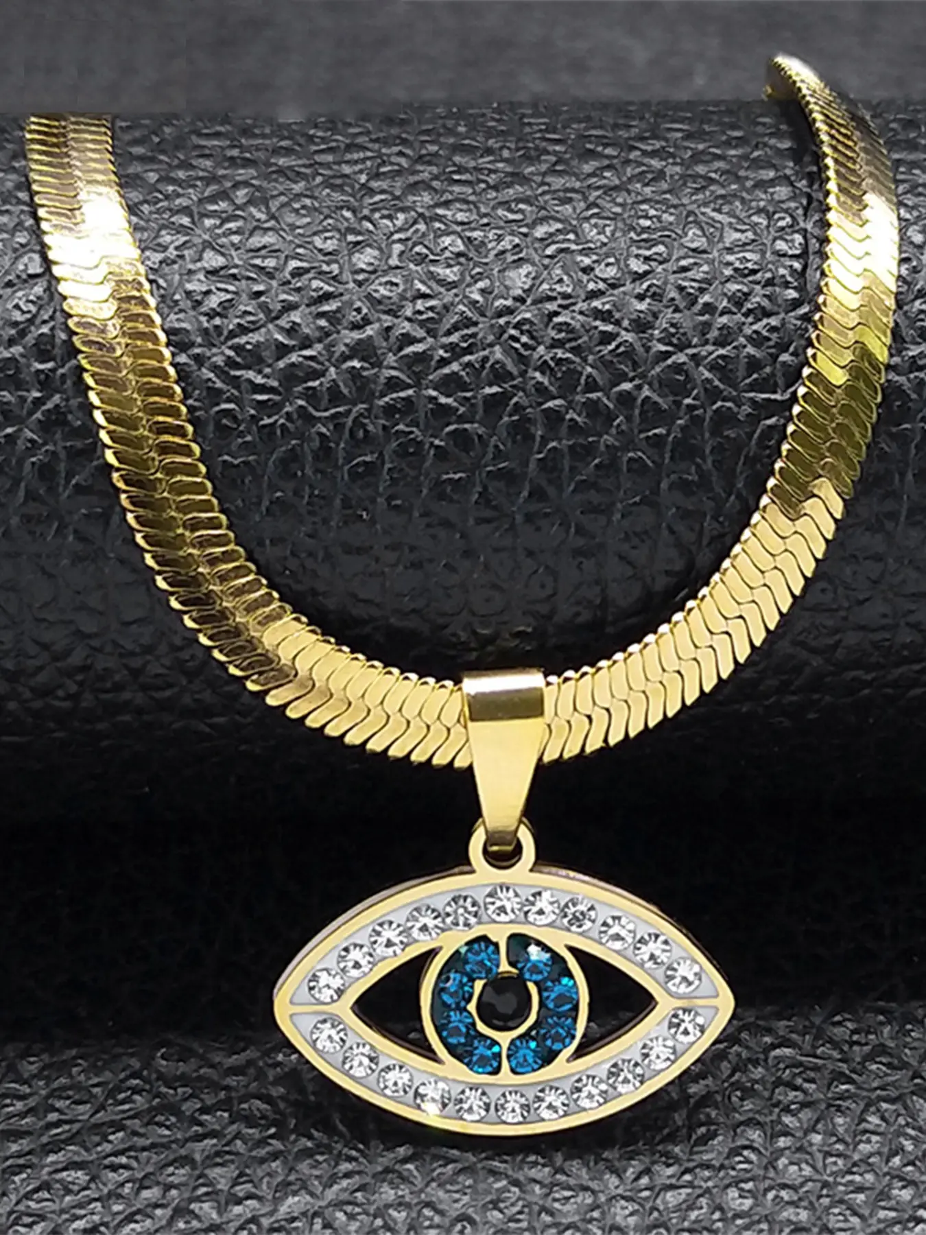 Vintage Crystal Evil Demon Eye Goth Choker Necklaces for Women Stainless Steel Gold Plated Chain Necklaces collares mujeres Statement Necklace
