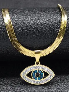 Vintage Crystal Evil Demon Eye Choker Necklaces for Women Stainless Steel Gold Plated Necklaces collares mujeres Statement Necklace