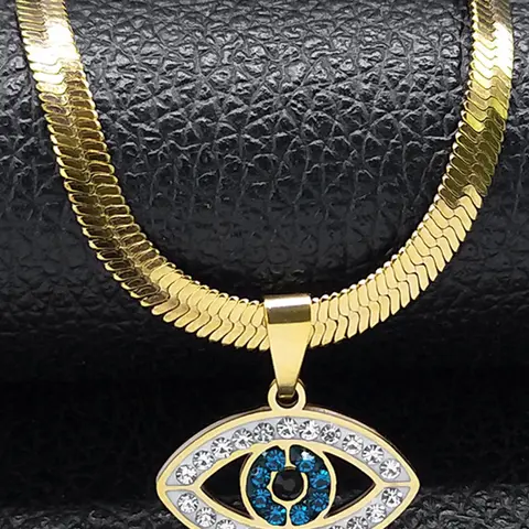 Vintage Crystal Evil Demon Eye Goth Choker Necklaces for Women Stainless Steel Gold Plated Chain Necklaces collares mujeres Statement Necklace Neck Jewelry