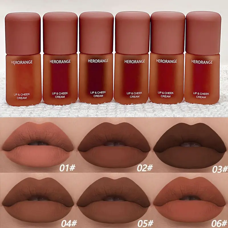 HERORANGE 6-Piece Velvet Matte Cosmetic Stain Set - Waterproof & Long-Lasting Lip, Cheek & Eye Color in Rich Chocolate Shades for Adults, Ideal for Everyday Glam, Non Toxic, Lip Care, Alcohol Free, Kiss-Proof, Multi-Pack, 6 Piece Set, All Skin, 24 Months,
