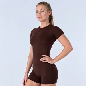DFYNE Impct 2 Piece Shor Sleeve & Short SetSoulpting Contou reathable 4Way Streich WotkoutOutfi for Women Longline Ri Raslan Sleees High Stretch Durable Shape Retinino
