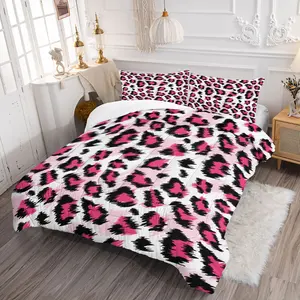 2/3Pcs Pink Leopard Print Comforter Set, A Bedding Set Suitable for Girls' and Teenagers' Bedrooms, Breathable Jungle-Style Duvet and Pillowcases, Warm and Breathable for All Seasons, Pillowcases No Unfilled