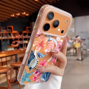 Turtle & Flower Pattern Clear Wireless Charging Protection Shockproof Slim Magnetic Phone Case For iPhone17/16/15/14/13/12/11/X/XS/XR pro max plus miniSamsungS22/S23/S24/S25/S21/S26/A16/A14/A15/A35/A36/A53/A54FE PLUS ULTRA NOTE20ULTRA ZFLIP3 ZFLIP4 ZFLIP5