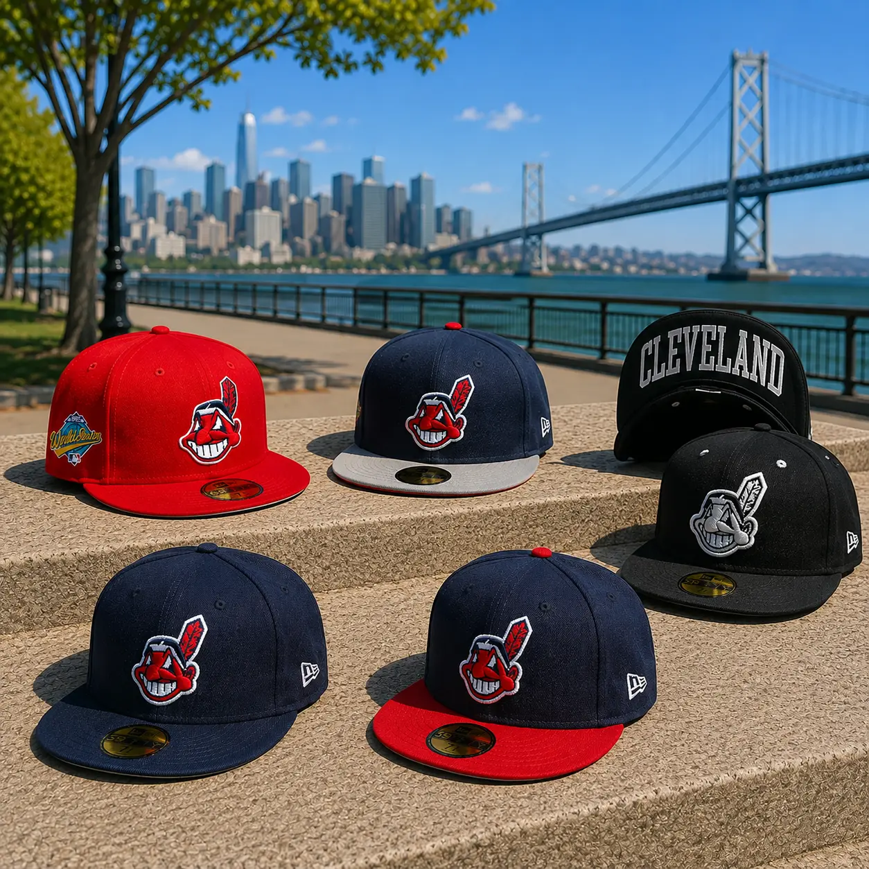 Cleveland Guardians New Era 59FIFTY Fitted Hat – Navy & Red Chief Wahoo Retro Flat Brim Cap with Side Patch, Premium Baseball Streetwear