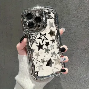 Unique Black and White Star Pattern, Suitable for iPhone 16/15/14/13/12/11 Series, Lightweight, Shockproof, Durable, Fashionable Phone Case