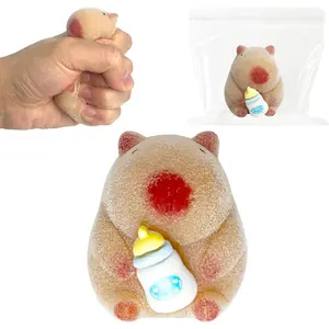 Capybara Taba Squishy Fidget Toys for Kids - Fufu Squishy Stress Ball - Sensory Squeeze Ball Stress Relief Toy - Party Favors for Kids 8-12, Classroom Rewards, Easter Basket Stuffers (Furry)