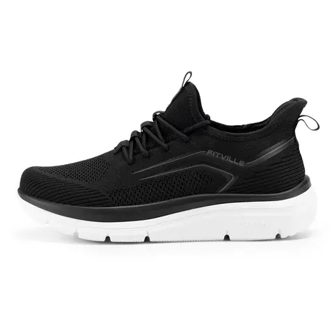 Fitville Men's Cushioned Running Shoes - Low-Top Athletic Lace-Up Casual Trainers, Breathable Knit Upper, Wide Toe Box, 5cm Thick Foam Shock-Absorb Soles, Natural Toe Spread Support, Joint Impact Reduction, All Seasons Custom Fit Comfortable Shoes