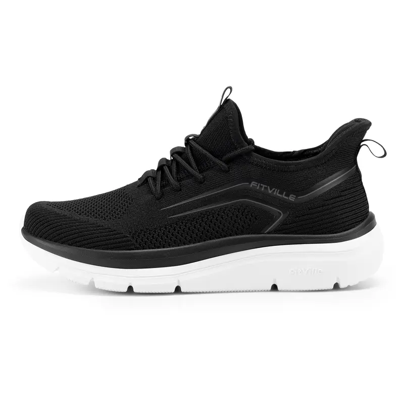 Fitville Men's Cushioned Running Shoes - Low-Top Athletic Lace-Up Casual Trainers, Breathable Knit Upper, Wide Toe Box, 5cm Thick Foam Shock-Absorb Soles, Natural Toe Spread Support, Joint Impact Reduction, All Seasons Custom Fit Comfortable Shoes