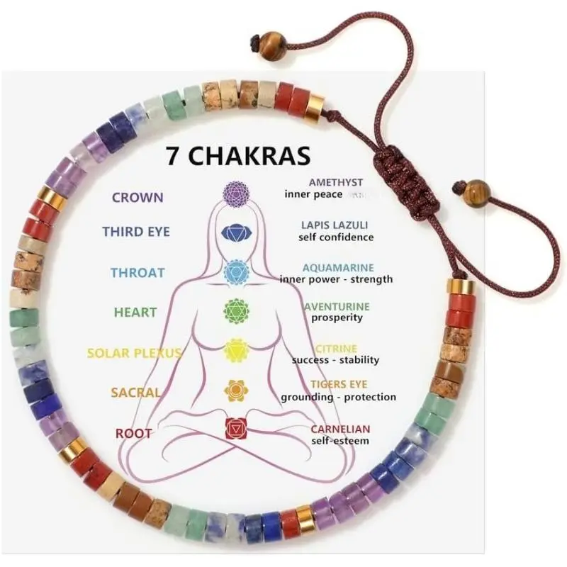 7 Chakra Beaded Bracelet for Women, Natural Crystal Stone & Amethyst Beads, Adjustable Nature Inspired Yoga Jewelry, Thoughtful Birthday Gift, Amethyst Bead Bracelets & Bangles