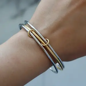 EVRY JEWELS Gold or Silver Plated Stainless Steel Women's Hypoallergenic Link Me Later Bangle Bracelet