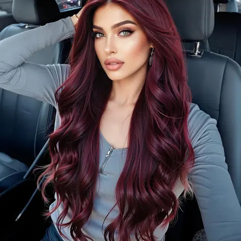 26 Inch Burgundy Long Wavy Wigs for Women, Gorgeous Fluffy Natural Looking Wigs without Bangs, Synthetic Lace Front Wigs for Party, Daily Use, Daily Wear Wig