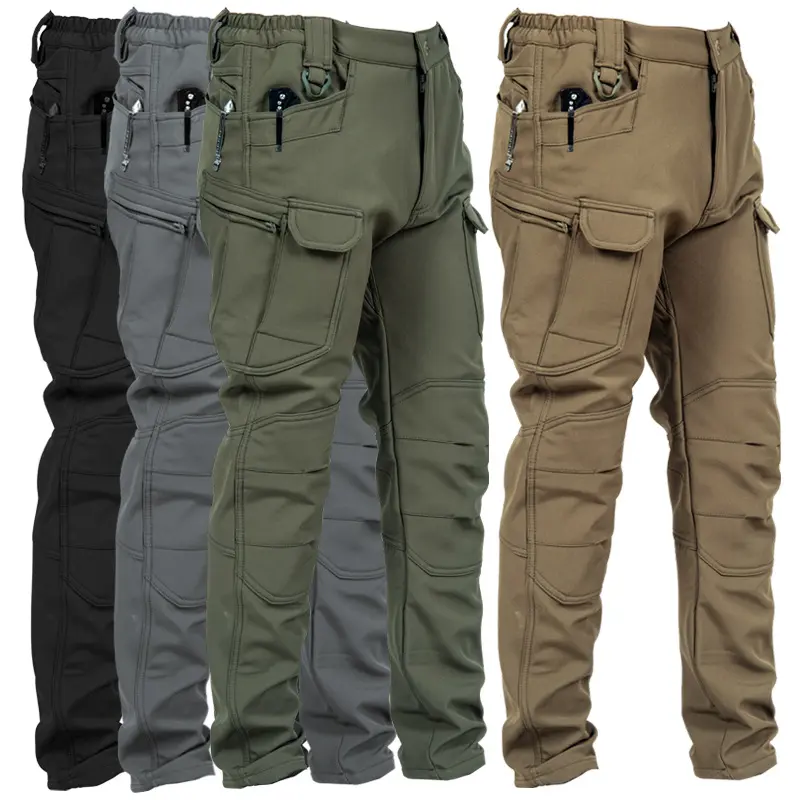 FEITAI Men's Fleece-Lined Soft Shell Cargo Pants, Winter Hiking Water-Resistant Stretch Bottoms, Belt Loops, Plus-Size Menswear