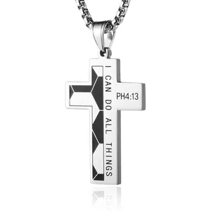 Stainless Steel Soccer Cross Necklace for Bible Necklace for Men PH 4:13 I CAN DO All THINGS