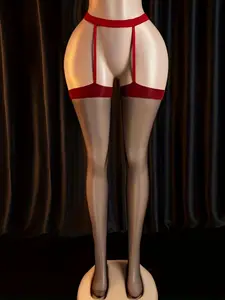 Women's over Knee Thong Socks, Sexy Hollow Out Design, Breathable Elastic Thigh High Stockings, Adjustable Straps, Tight Fit, All Seasons, Underwear, Lingerie