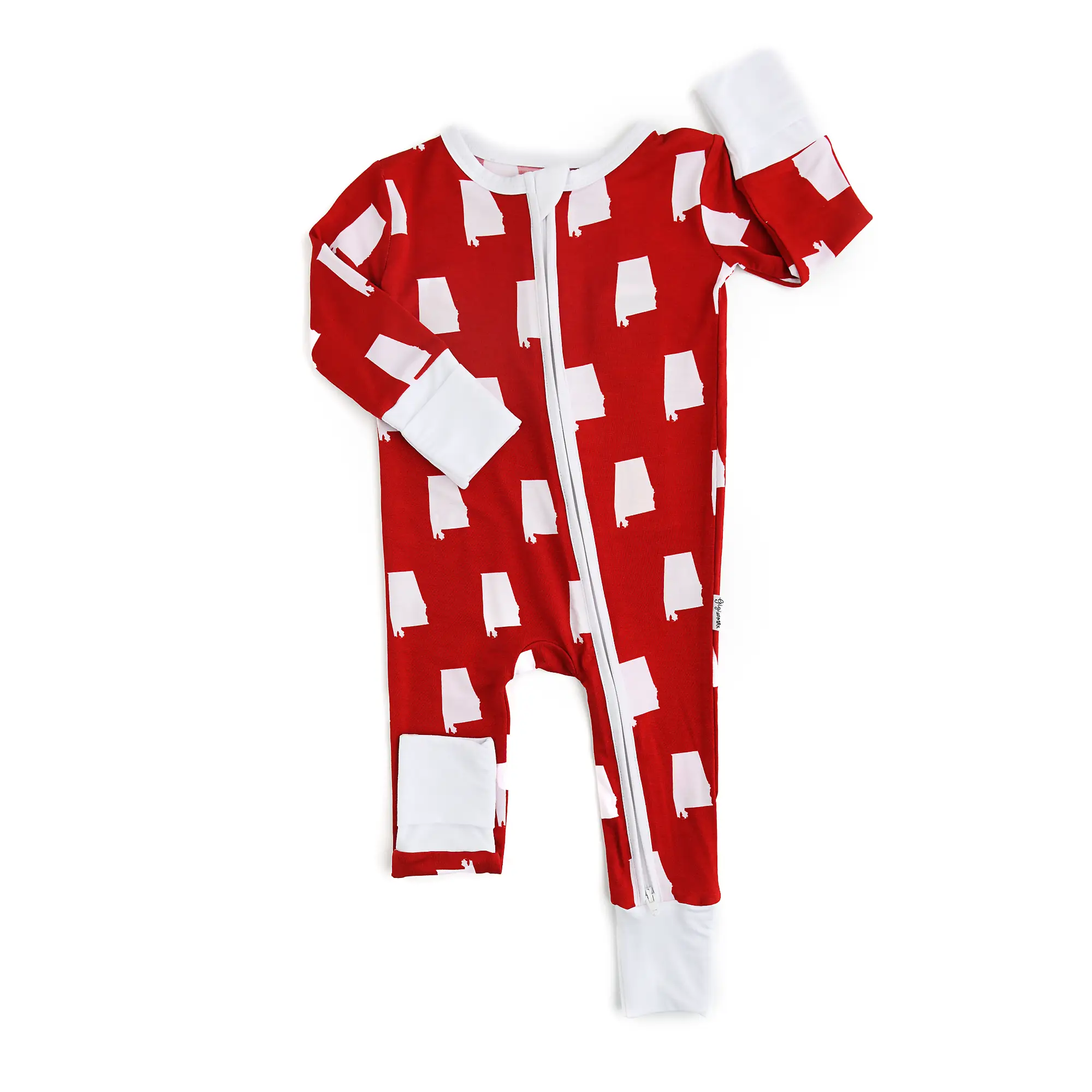 Alabama Crimson & White Zip Bamboo Baby Outfit Two Way Zip