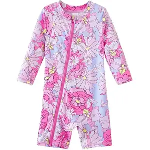 SQ-NG011 Baby Girls' One Piece Swimsuit Full Zip UPF 50+ Sun Protection Swimwear Rash Guard Swim Suit