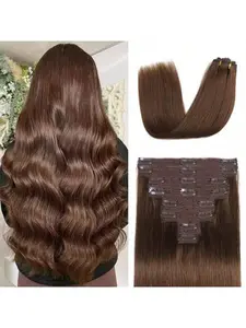 Real Brazilian Human Hair Clip-In Extensions, 8pcs Straight Hair Pieces, Natural Look, Easy to Apply, Perfect for Daily Use & Special Occasions