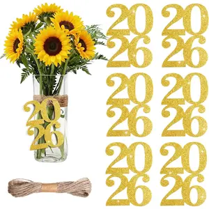 24 Pieces Double Sided Glitter 2026 Cutouts Decorations for Graduation New Year Party Centerpiece Supplies Favor (Gold)