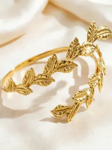 18k Gold Plated Fashion Women's Wrap Bracelet, Unique Leaf Design, Symmetrical Large Polished Rose Gold Bangle, Elegant Jewelry Accessory