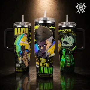 David Martinez Cyberpunk Edgerunners Tumbler 20oz 40oz with Handle Insulated Stainless Steel Travel Mug Please Keep Me In Mind Quote Anime Gift for Gamer Otaku Night City 2077 Merch Christmas Birthday