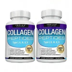 Toplux 5 - Type Collagen Peptides | 1800mg, US- Made| 90 Caps for Radiant Skin, Strong Nails & Joint Health Healthcare Supplement Colagen Edible Fitness Dietary Beauty