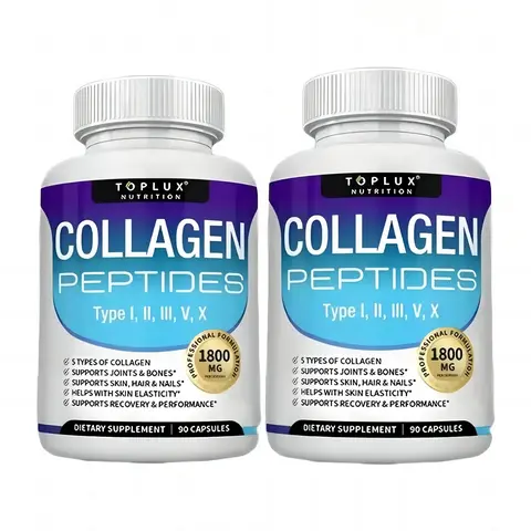 Toplux 5 - Type Collagen Peptides | 1800mg, US- Made| 90 Caps for Radiant Skin, Strong Nails & Joint Health Healthcare Supplement Colagen Edible Fitness Dietary Beauty