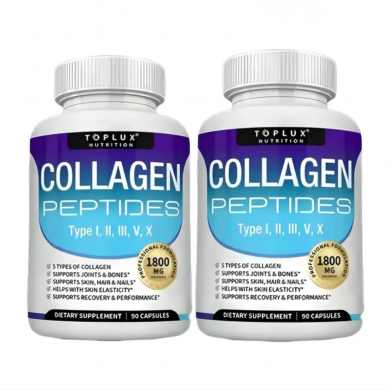 Toplux 5 - Type Collagen Peptides | 1800mg, US- Made| 90 Caps for Radiant Skin, Strong Nails & Joint Health Healthcare Supplement Colagen Edible Fitness Dietary Beauty