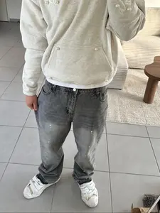 Men's High-End Casual Loose-Fitting Jeans, All Seasons Button Fly Zipper Flare Pants, Trouser, Plain Water Washed Denim Bottoms