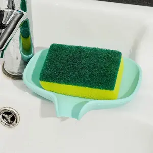 Sponge Holder Bathroom Storage Rack Drain Soap Box Portable Non-Slip Sponge Drain Tray Shower Soap Dish Plate Holder Bathroom Organization Bathroom Accessory Restroom