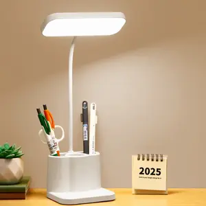 LED Desk Lamps for Home Office Rechargeable Battery Operated with Touch Control Stepless Dimming White Small Light & Pen Holder 3 Color Modes Night Light for Study Reading Indoor Lighting Adjustable Rgb Lighting