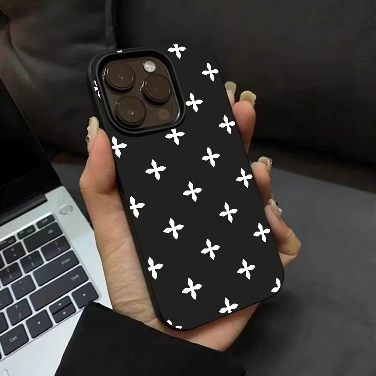 Solid Black and White Full-Screen Cross Pattern Compatible with iPhone 17 16 15 14 13 Pro Max and Pro Plus Minimalist Premium-Feel Shockproof Couple's Phone Case