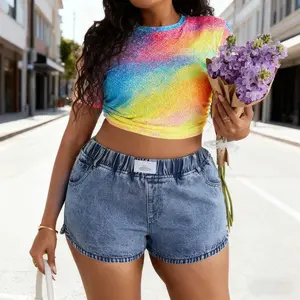 Zhangyan Plus Size Jean Shorts Women Casual Summer Shorts Beach Vacation Outfit Festival Rave Country Concert Look Trending Curvy Style Womenswear