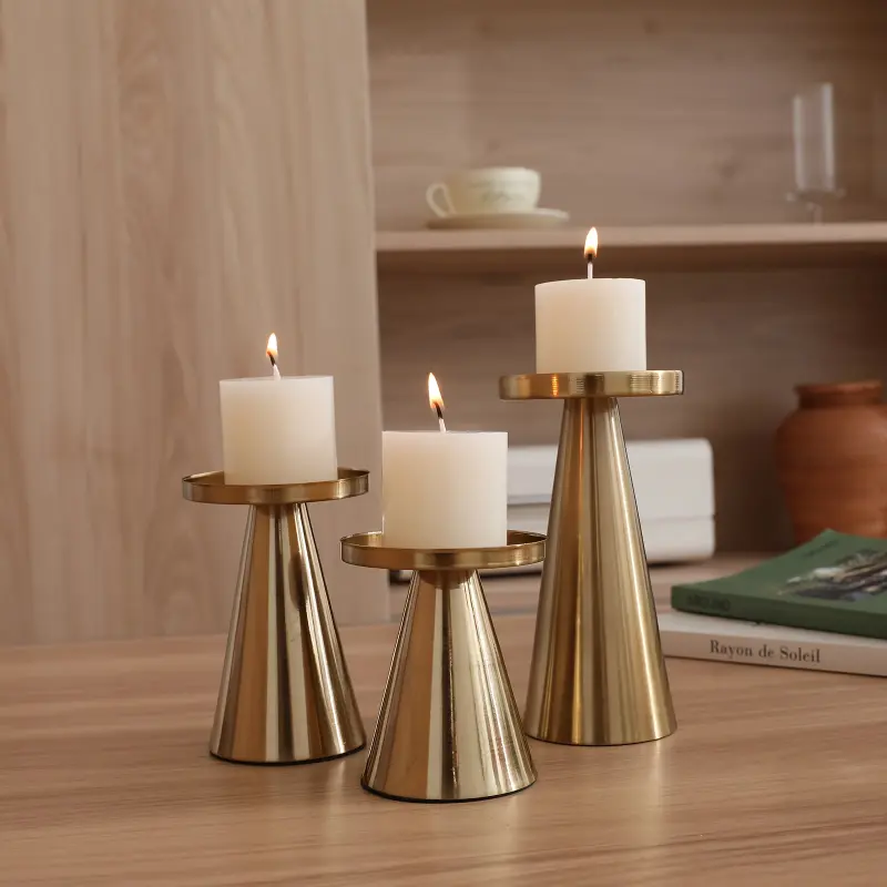 [Antique Bronze] Antique Bronze Candle Holders | Set of 3 | Bronze | Cone-Shaped Decor Ornaments Iron