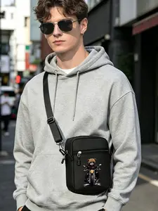Unisex Messenger Bag with Bear Print, Adjustable Street Style Shoulder Bag, Perfect for Daily Wear & Gifts, All-Season Fashion Accessory