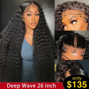 【26“ Only $135】Mamushow 30 Inch Deep Wave Lace Front Wigs Human Hair 200 Density 13x6 HD Lace Frontal Curly Wavy Wigs Human Hair