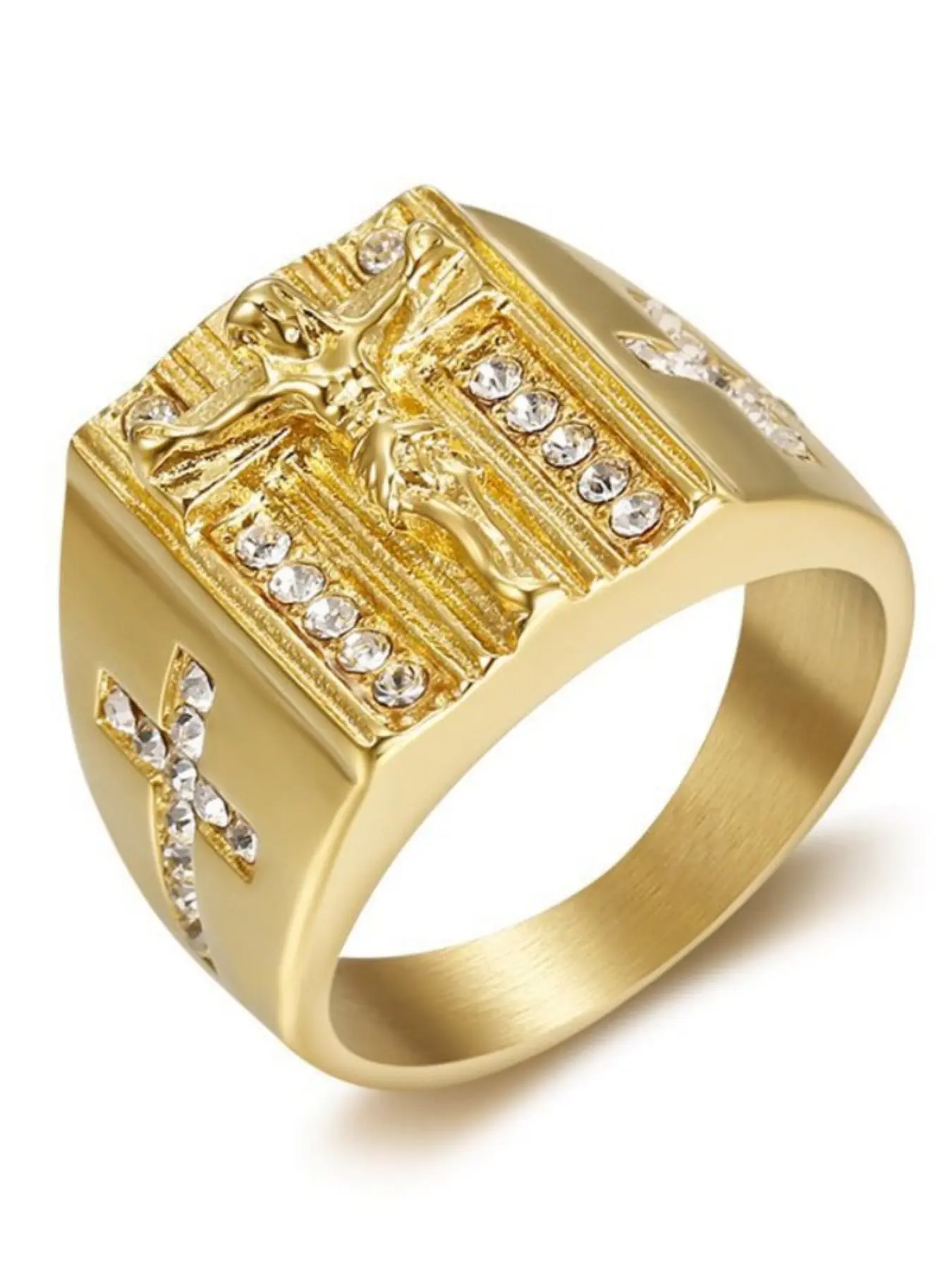Hot-selling cross ring, gold-plated diamond ring, hip-hop men's ring jewelry, statement ring, Fashion Ring, exquisite trendy ring, suitable for various holiday parties and dances, gift for boyfriend