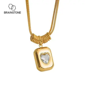【BEST MATCH ADD】BrainStone Retro Geometric Heart Pendant Necklace Vintage Inspired Elegance Double Layer Snake Bone Chain Titanium Steel Clavicle Jewelry