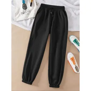 Women’s plain drawstring-waist sweatpants, casual pocket jogger pants for fall and winter, women’s trousers for daily wear