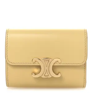 Pre-owned Celine Leather Small Leather Goods Shiny Calfskin Compact Triomphe Wallet With Coin Purse Pollen