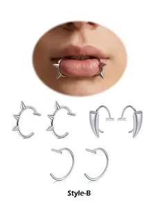 Non-Piercing Lip Ring & Ear Cuff Set, Body Jewelry, Suitable For Daily Wear No-Drill, Surgical Steel Fake Lip Piercing Vampire Teeth Ring Kit