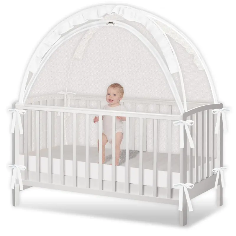 Baby Crib Tent - Full Enclosure Crib Net with Durable Breathable Safe Fabric, Double Zipper, Strong Rods, Easy Installation, Tent-Shape Design to Secure Infants and Prevent Climbing Out