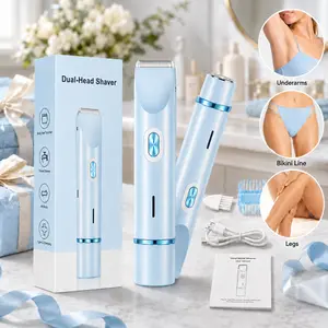 Bikini Trimmer for Women, Electric Shaver & Razor Rechargeable 2-in-1 Body Facial Epilator, Dual Heads Painless Trimming for Pubic Hair Face Underarms Legs, Summer Gift