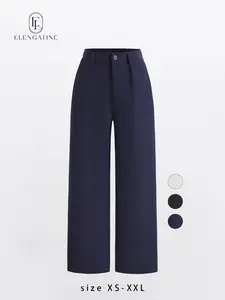 Elengatine Women’s White Tailored Wide-Leg Pants – High Waist with Pleated Front, Clean Straight-Leg Fit, Elegant & Comfortable, Perfect for Office, Meetings & Daily Wear