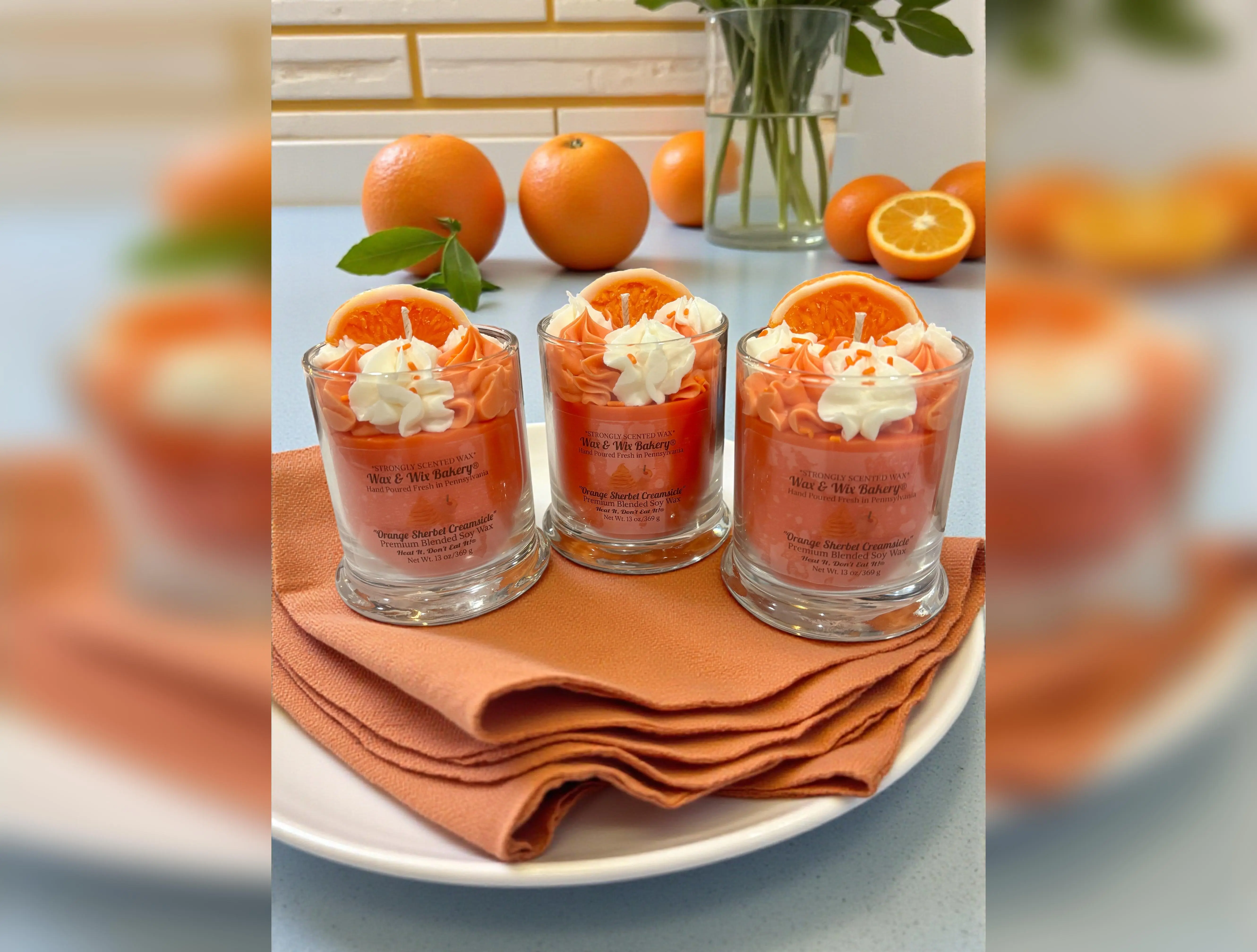 Orange Sherbet Creamsicle Candle. 13 oz. Soy Candle/Oranges, Ice Cream. Strongly Scented Candle. Dessert Candle/Food Candle