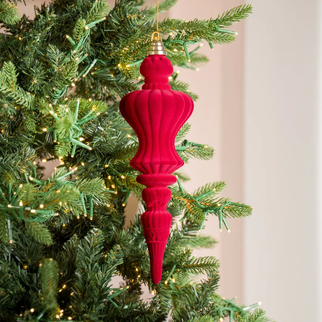 Burgundy Flocked Wire Finial Ornament 12"