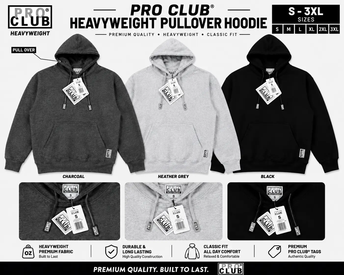 Pro Club Men's Heavyweight Pullover Hoodie (13oz)