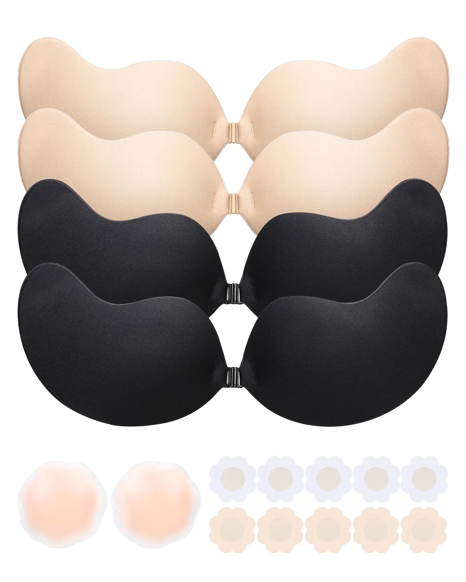 4 Pairs Sticky Bra Strapless, Backless Push Up Bras for Women Invisible, Adhesive Bra Reusable Black Formal