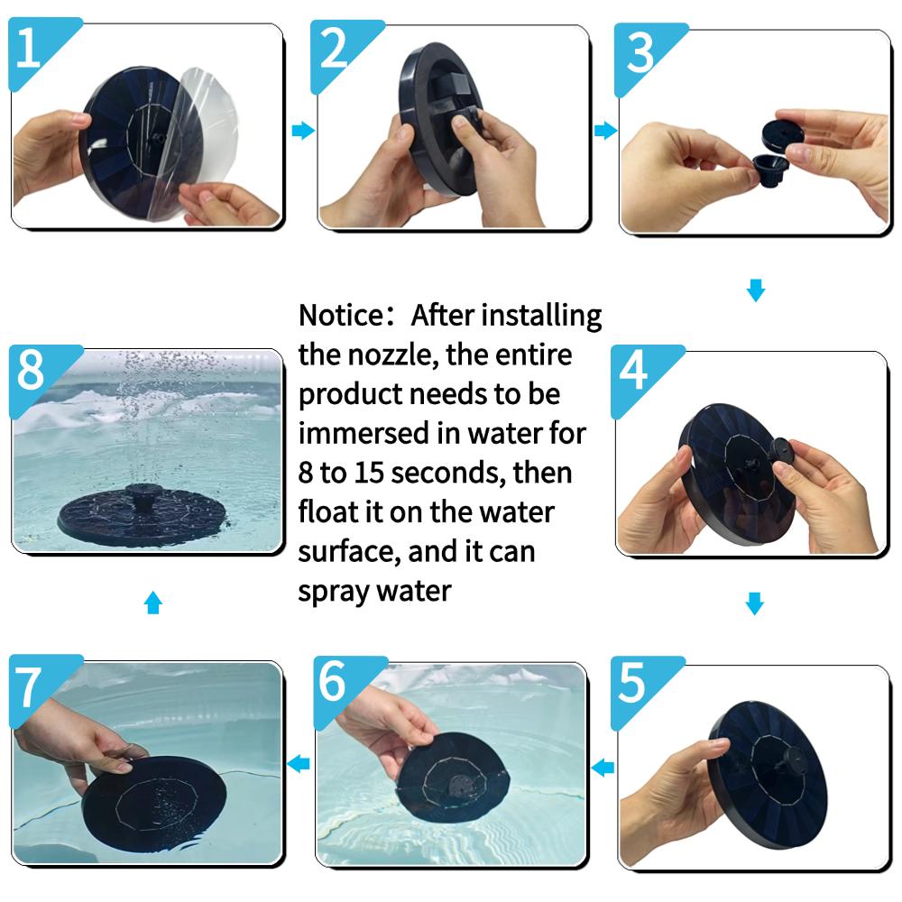 6.3 inches Solar Bird Bath Fountain with 6 Nozzles, Solar Fountain Pump for Bird Bath, Solar Powered Floating Water Fountain Pump for Bird Bath, Ponds, Garden, Fish Tank and Outdoor 16cm