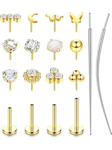Gold Filled Threadless Nose Rings Studs - 20G 18G 16G Nose Rings for Women Men Hypoallergenic Steel Threadless Flat Back Earrings Nose Nostril Medusa Helix Tragus Piercing Jewelry Fashion Body Jewelry Small Push in Flat Back Nose Studs Nose Rings Set