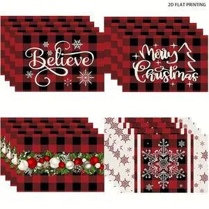 2D flat printing, 4-piece Christmas holiday activity family meal mat, suitable for holiday restaurants, kitchens, indoor and outdoor party decorations, suitable for Christmas themed events and parties